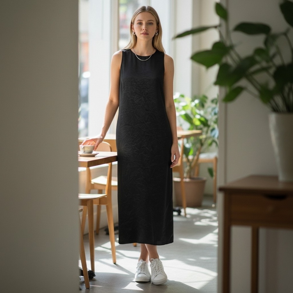 MELLODAY Black Textured Midi Sheeth Dress